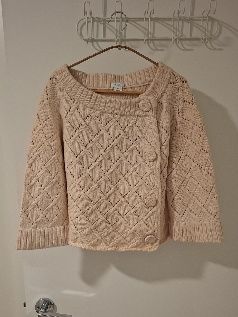 Kate Spade Ivory/Cream 100% Wool Cape-style Crochet Cardigan (Size M/L)